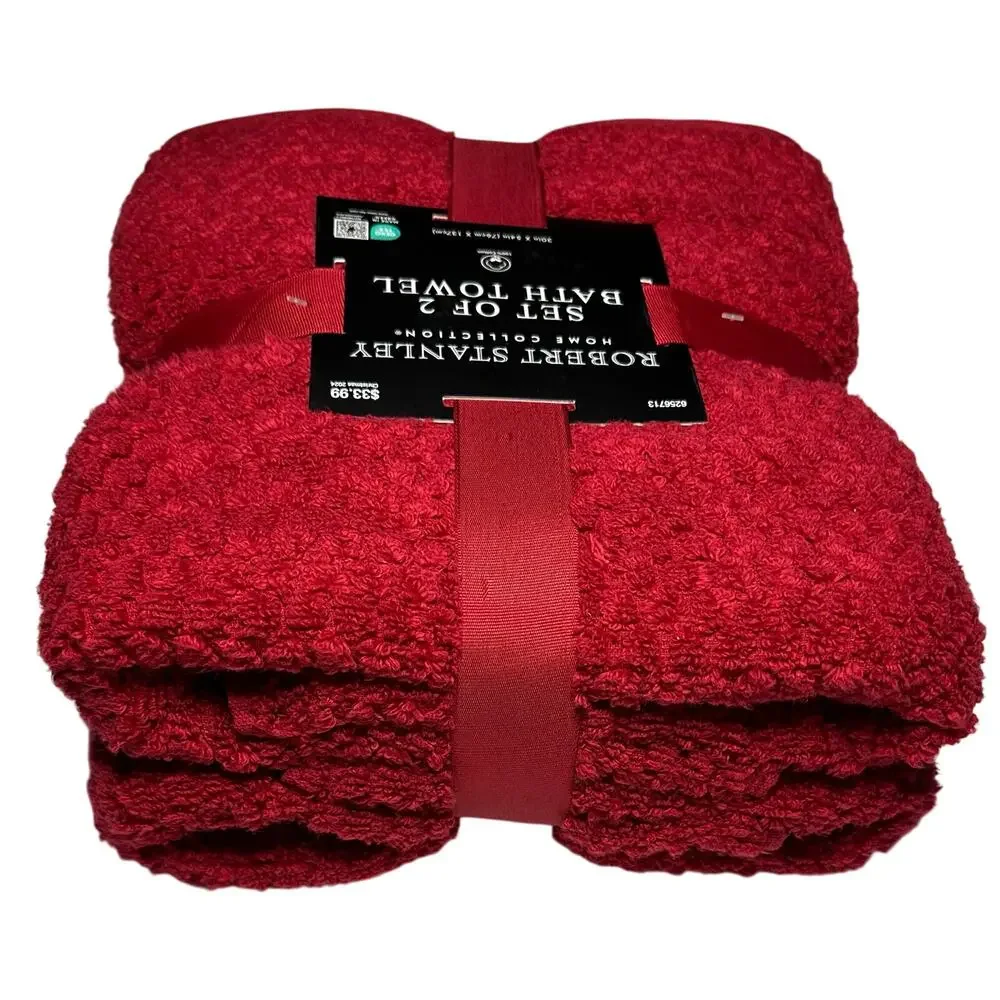 New Robert Stanley 2 Piece Set 30” x 54” Red Bath Towels